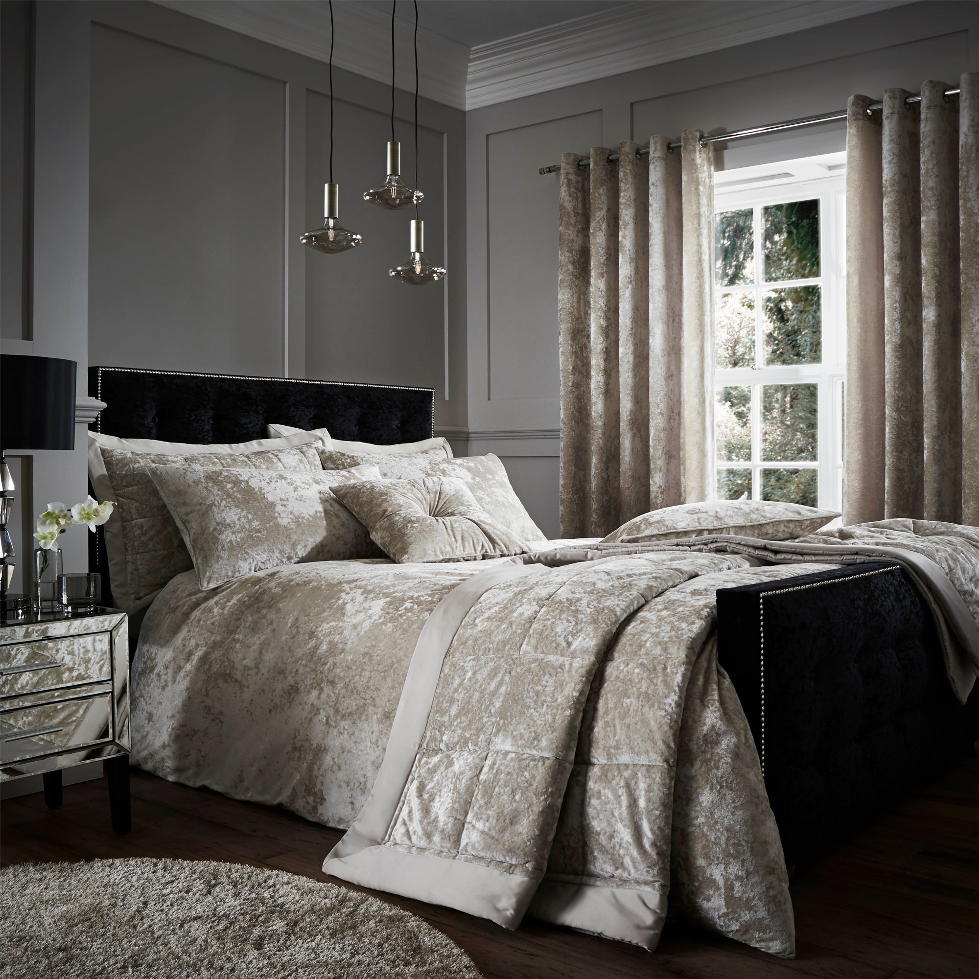 Photos - Bed Linen Catherine Lansfield Natural Crushed Velvet Duvet Cover and Pillowcase Set 