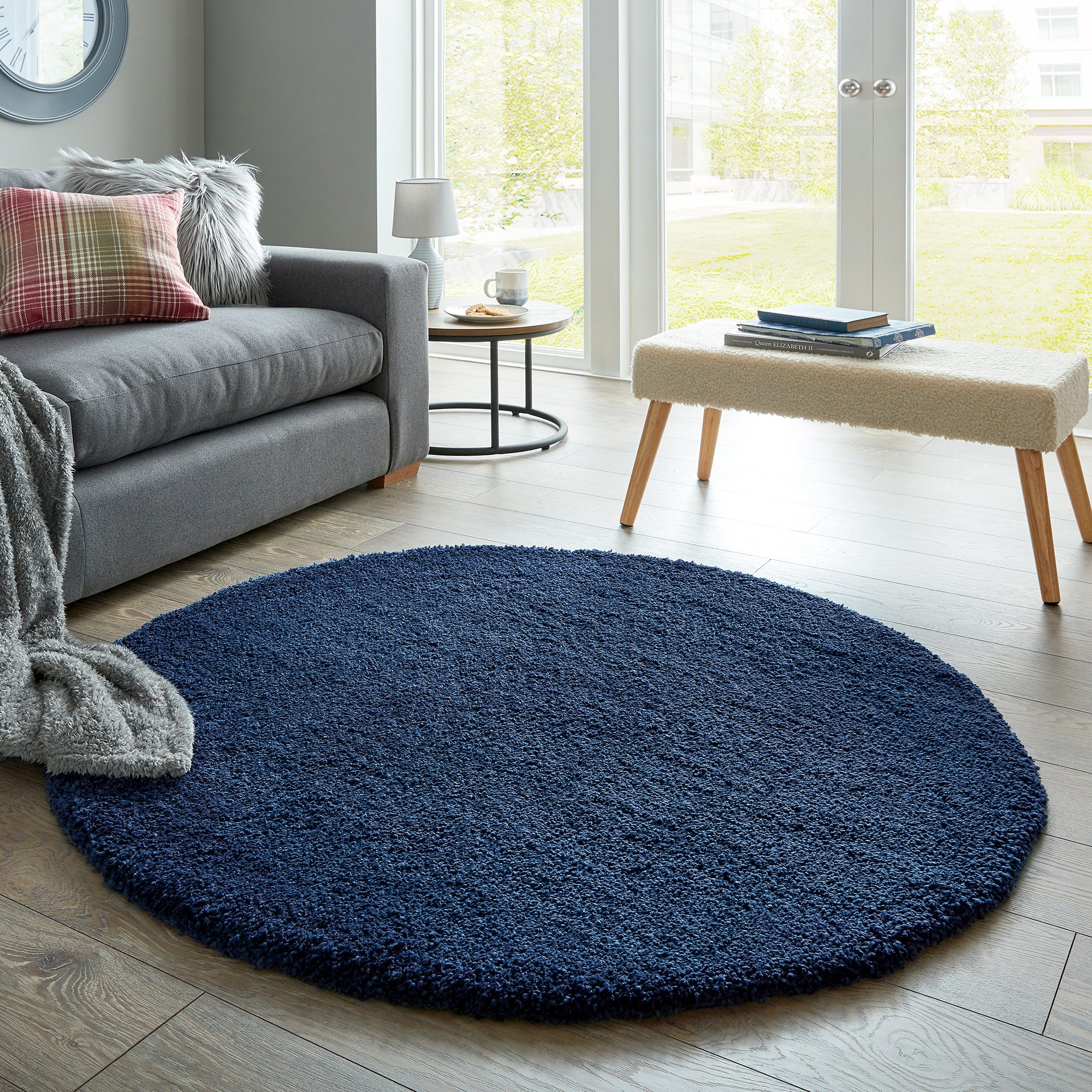 45 00 For Cosy Teddy Round Rug Navy, Navy Round Rug