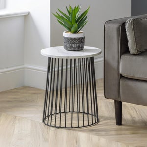 Broadway Round Lamp Table- White Marble Effect