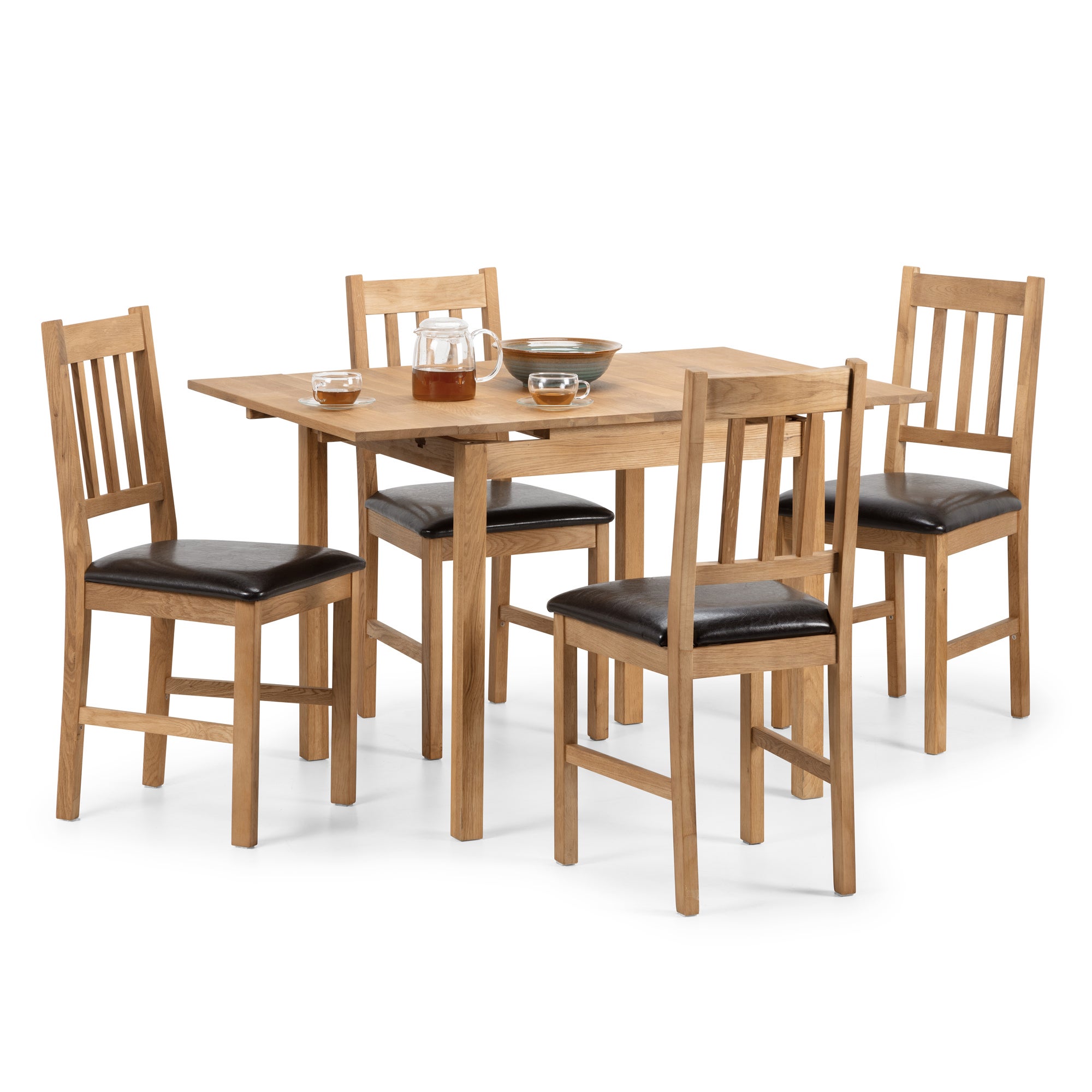 Coxmoor Square Extendable Dining Table with 4 Chairs, Solid Oak Brown