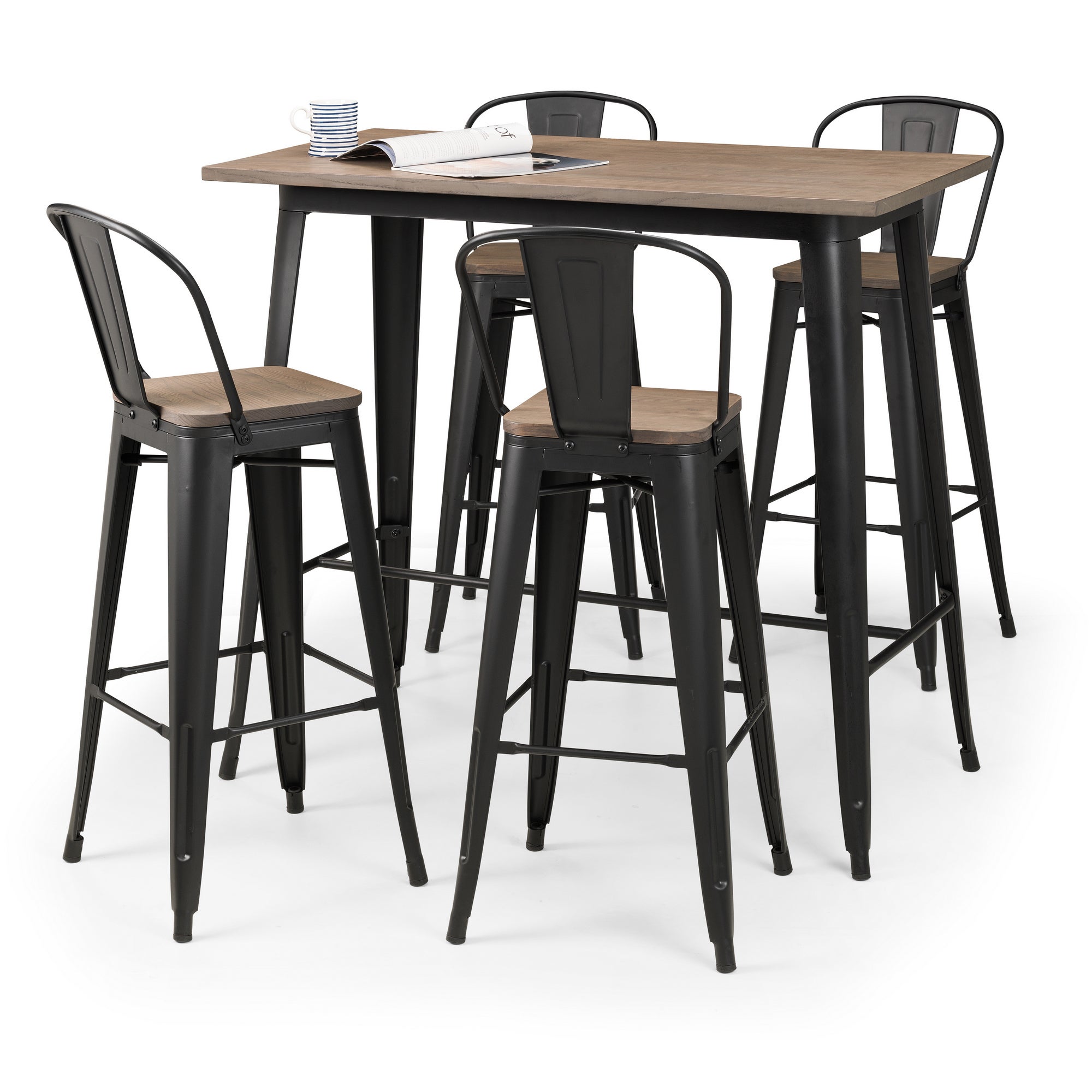 Grafton Rectangular Bar Table with 4 Stools Black