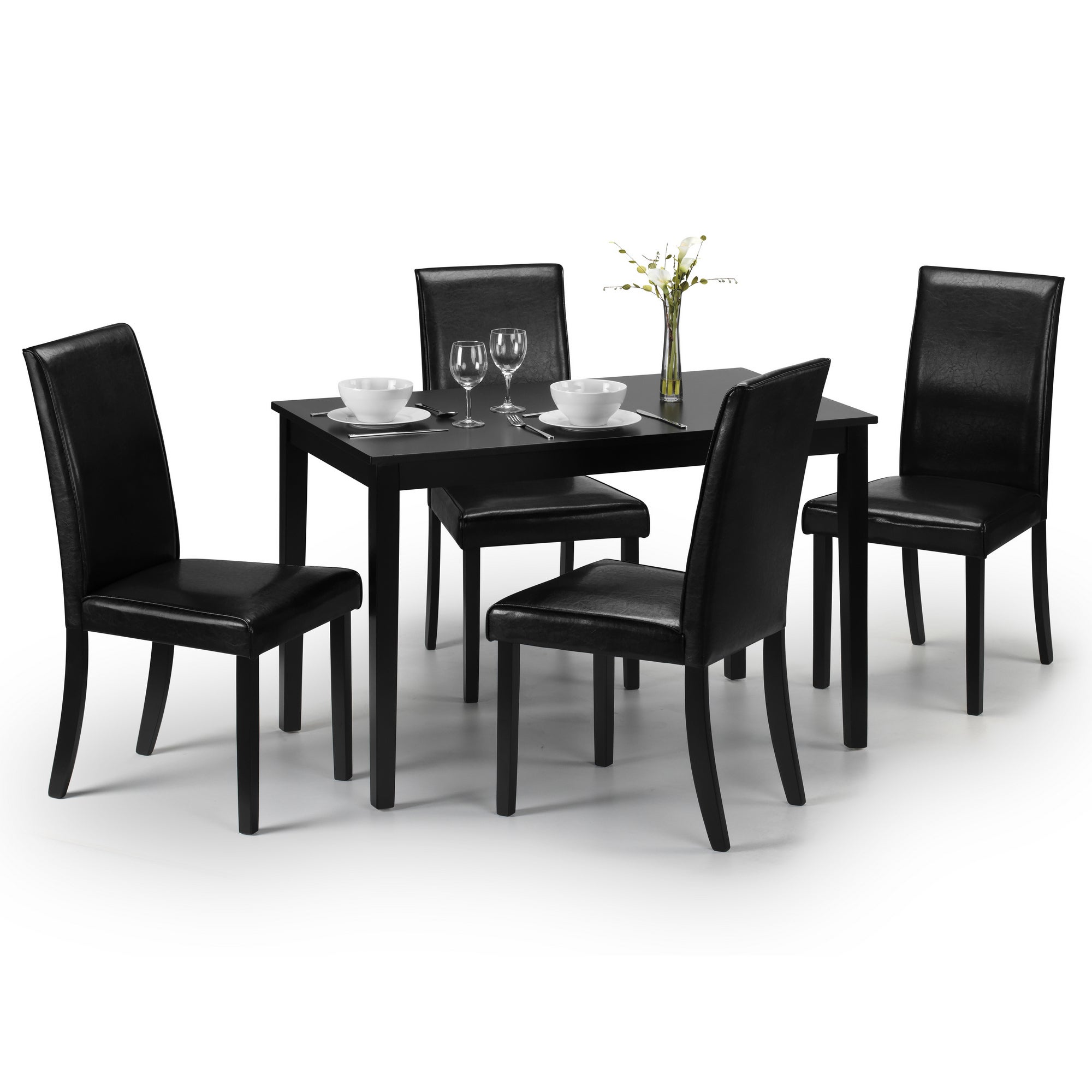 Hudson Round Dining Table with 4 Chairs, Black Black