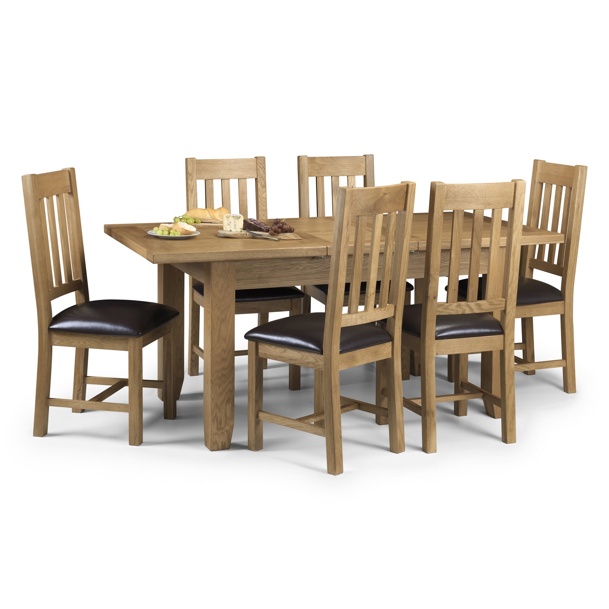 Astoria Rectangular Extendable Dining Table With 6 Chairs Solid Oak Brown