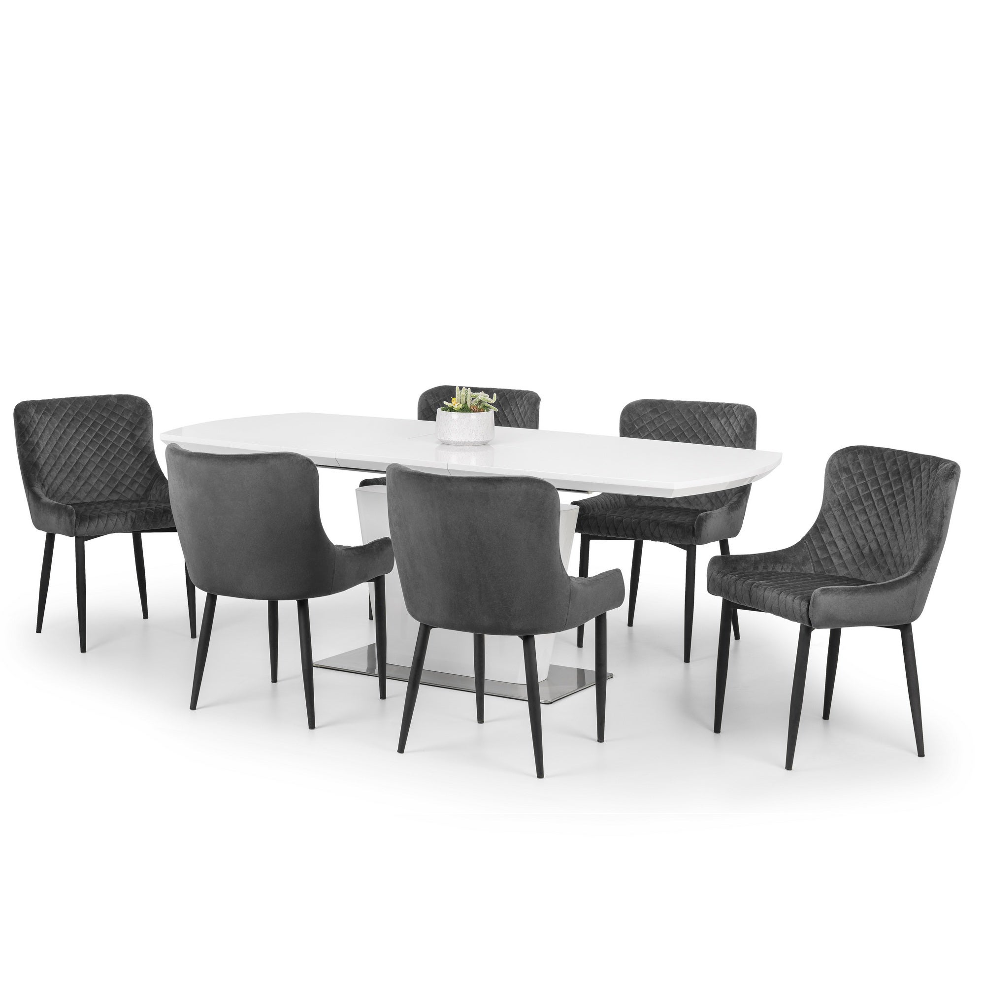 Como Rectangular Extendable Dining Table With 6 Luxe Chairs Grey