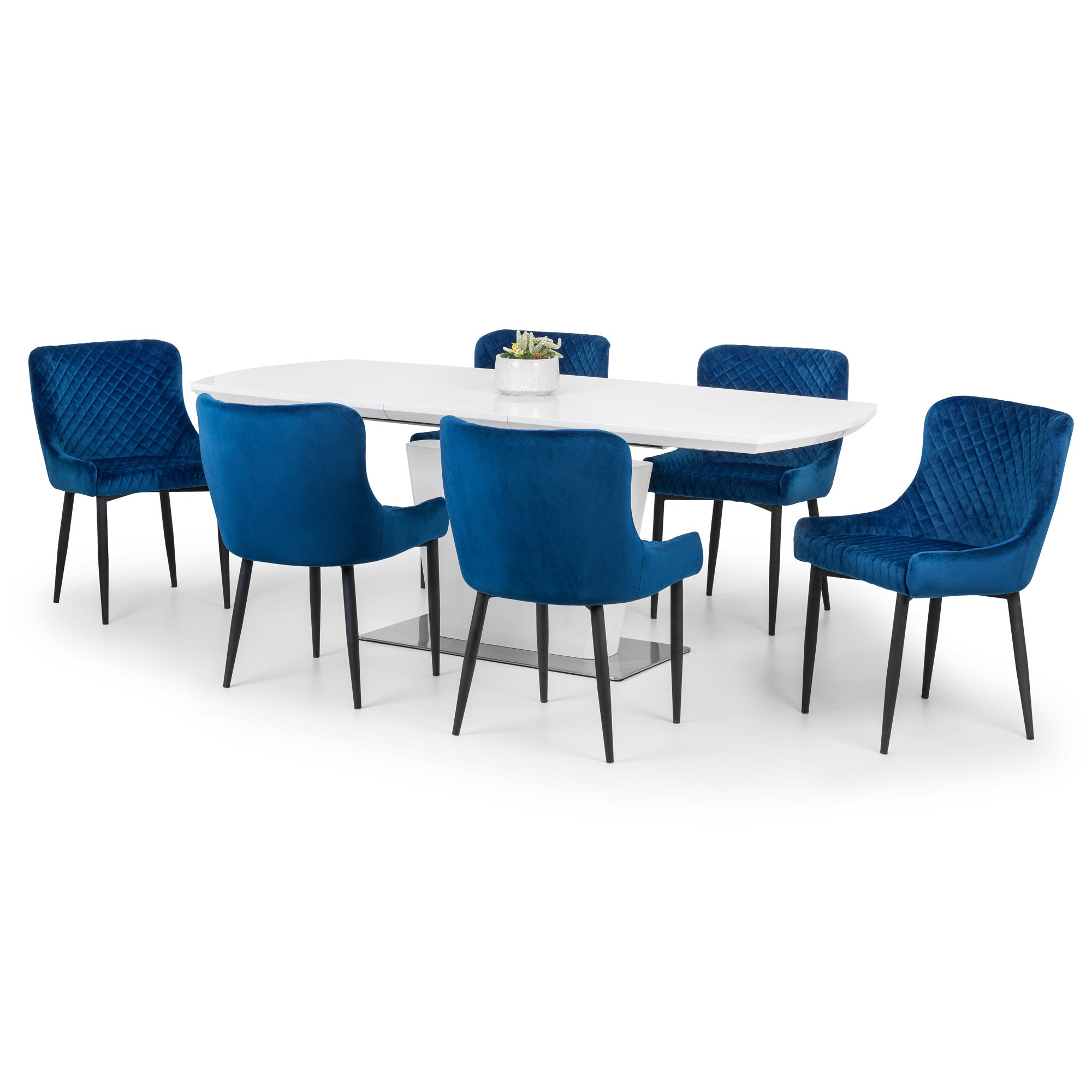 Como Rectangular Extendable Dining Table With 6 Luxe Chairs Bluewhite