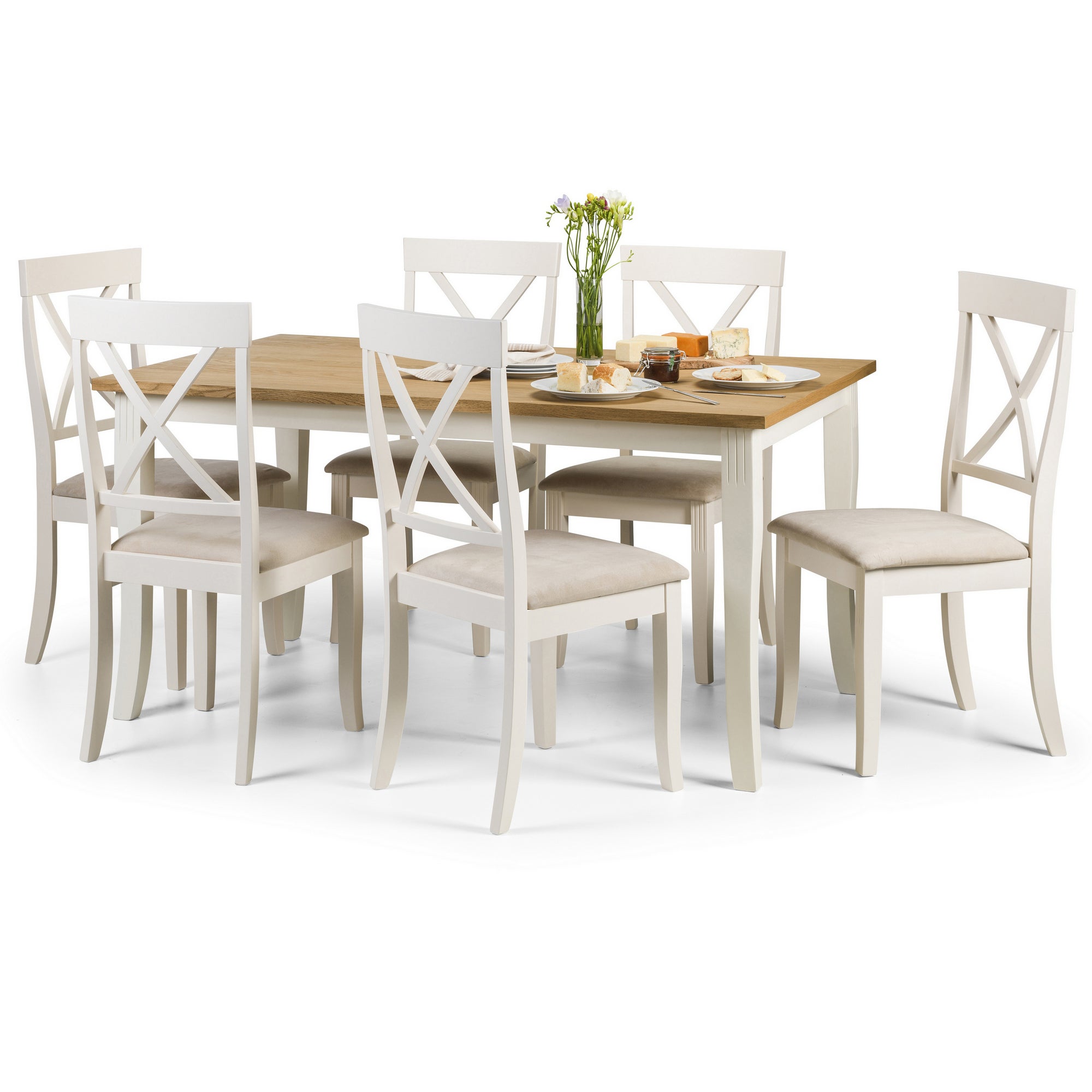 Davenport Rectangular Dining Table With 6 Chairs Off White Cream And Brown