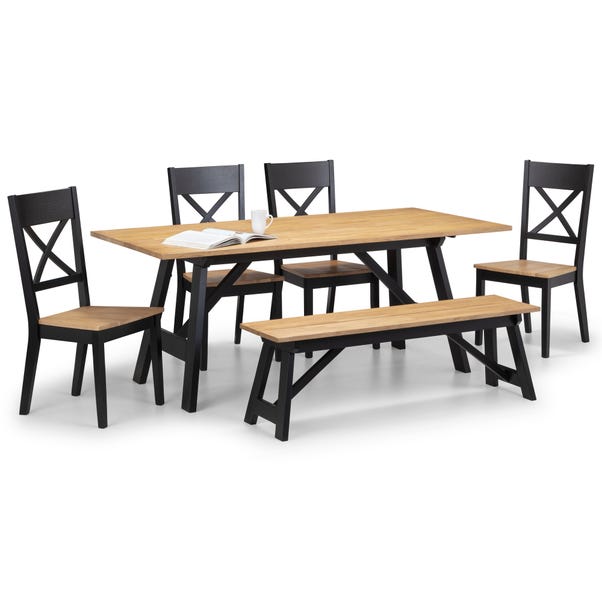 Hockley Rectangular Dining Table with 4 Chairs and Bench, Black image 1 of 8