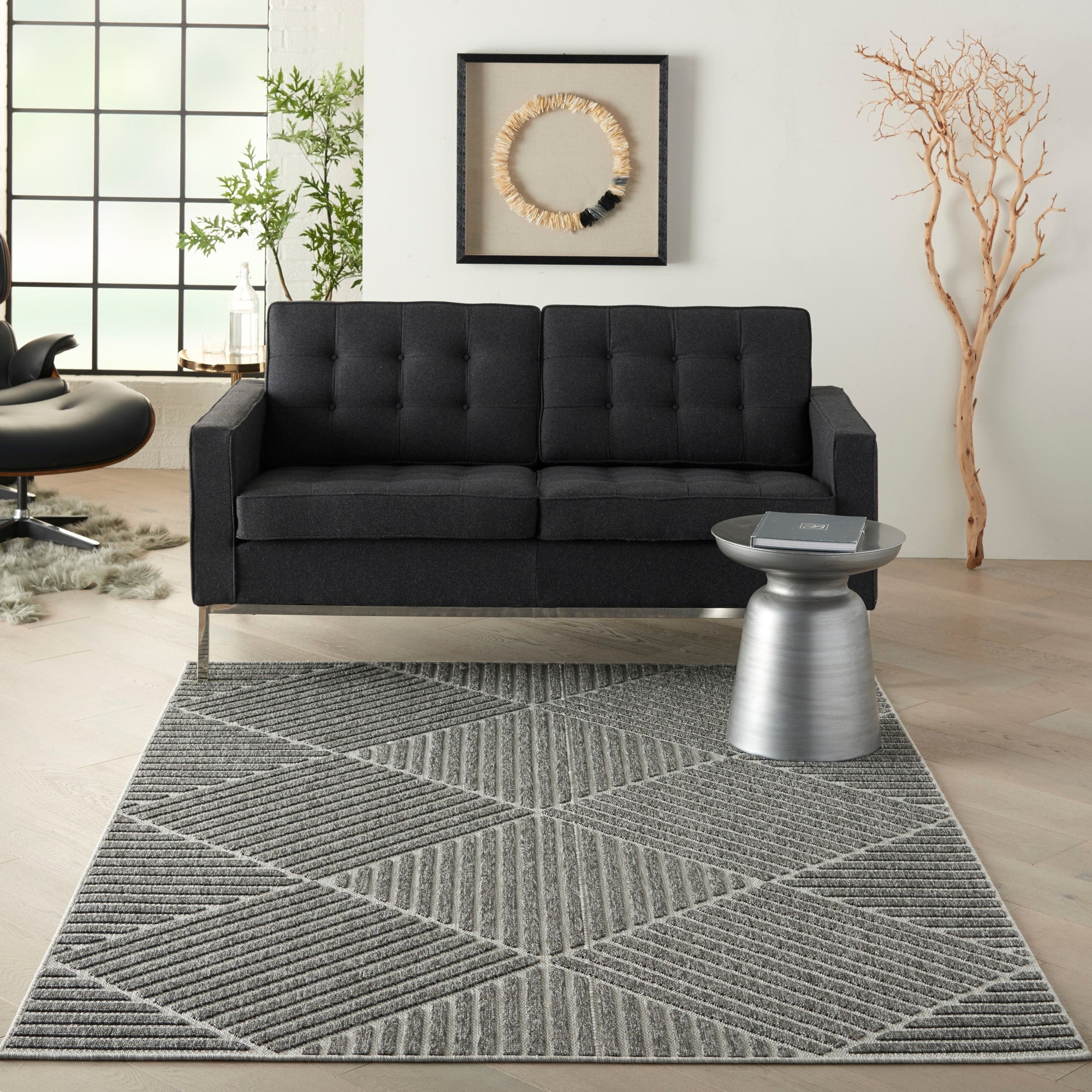 Cozumel Stripe Indoor Outdoor Rug Grey