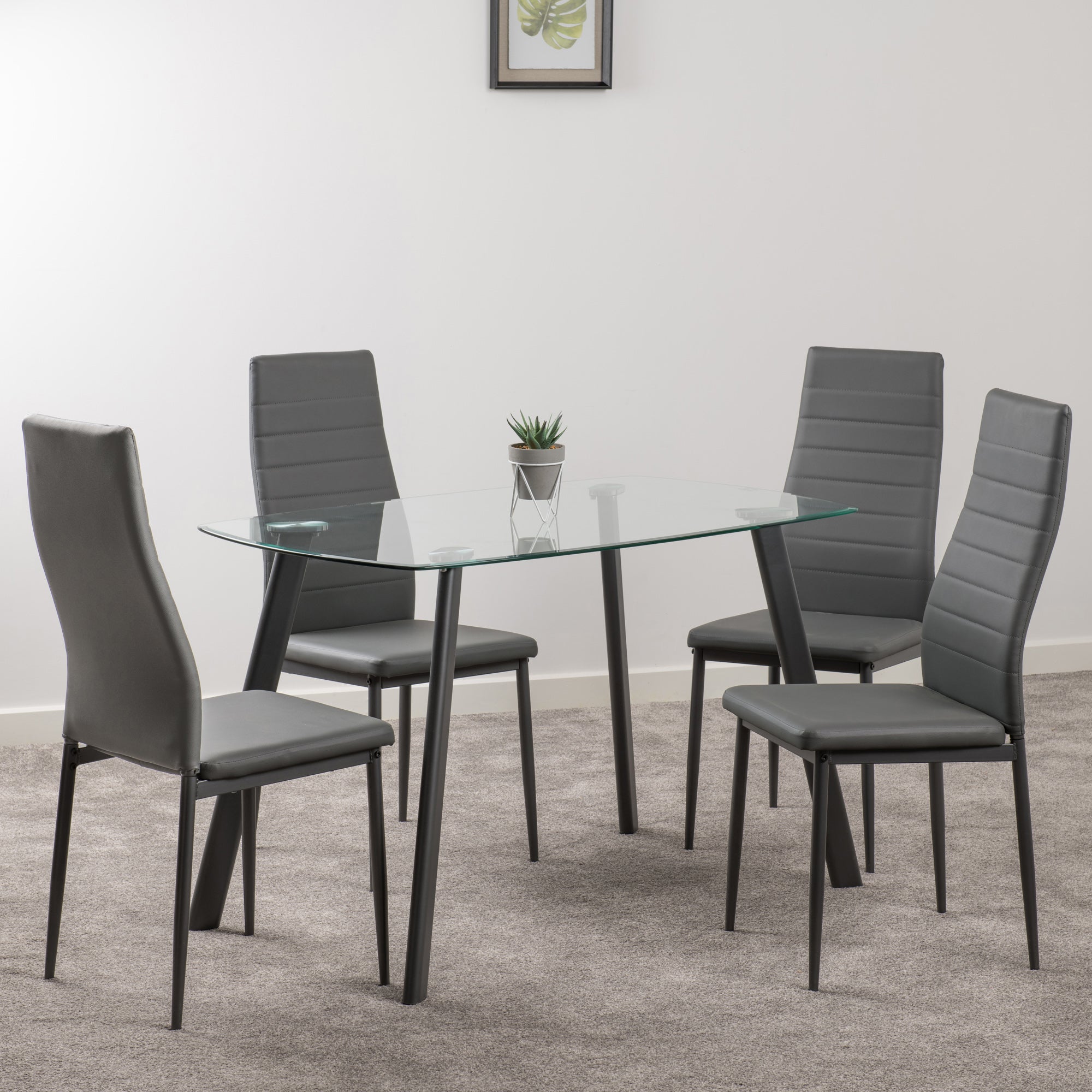 Abbey Rectangular Glass Top Dining Table with 4 Chairs Grey
