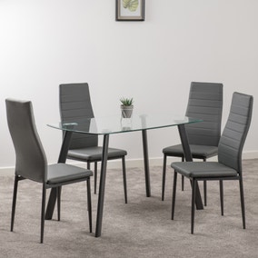Abbey Rectangular Glass Top Dining Table with 4 Chairs