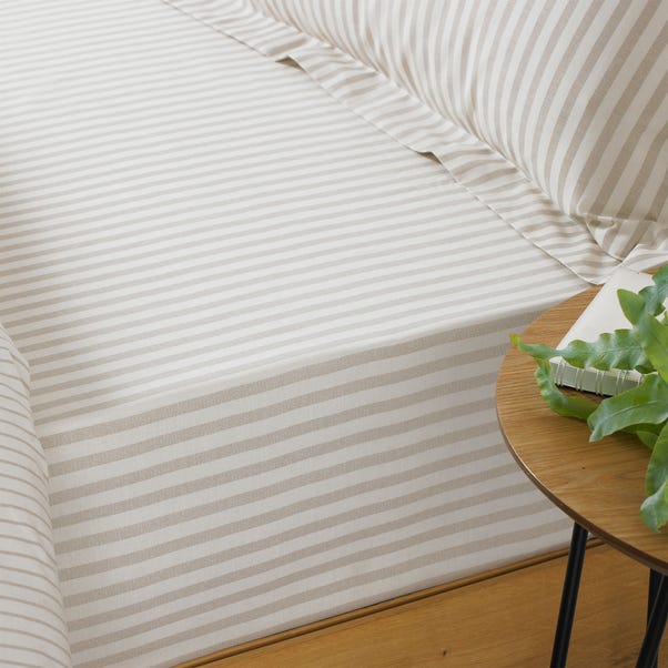 The Linen Yard Hebden Natural Stripe 100% Cotton Fitted Sheet image 1 of 1