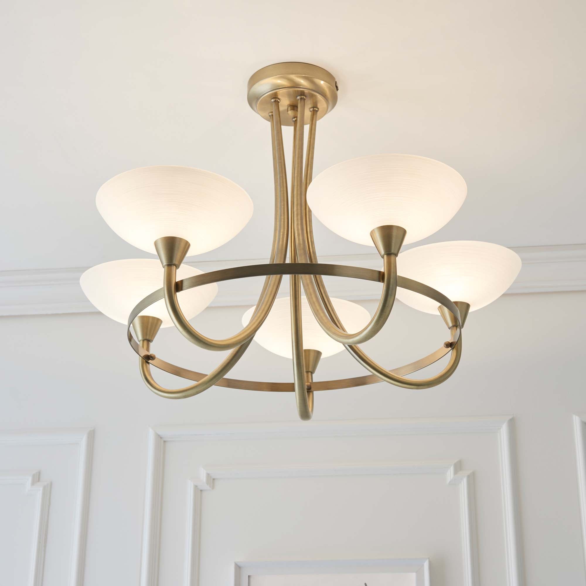 Vogue Cagney 5 Light Semi Flush Ceiling Fitting Brass Brown