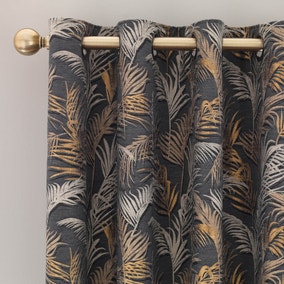 Palm Charcoal Eyelet Curtains