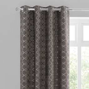 Chenille Ogee Charcoal Eyelet Curtains