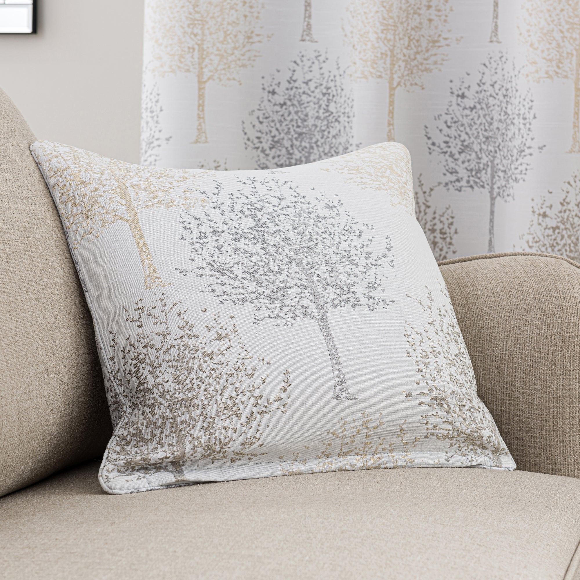 Jacquard Trees Dove Grey Eyelet Curtains | Dunelm