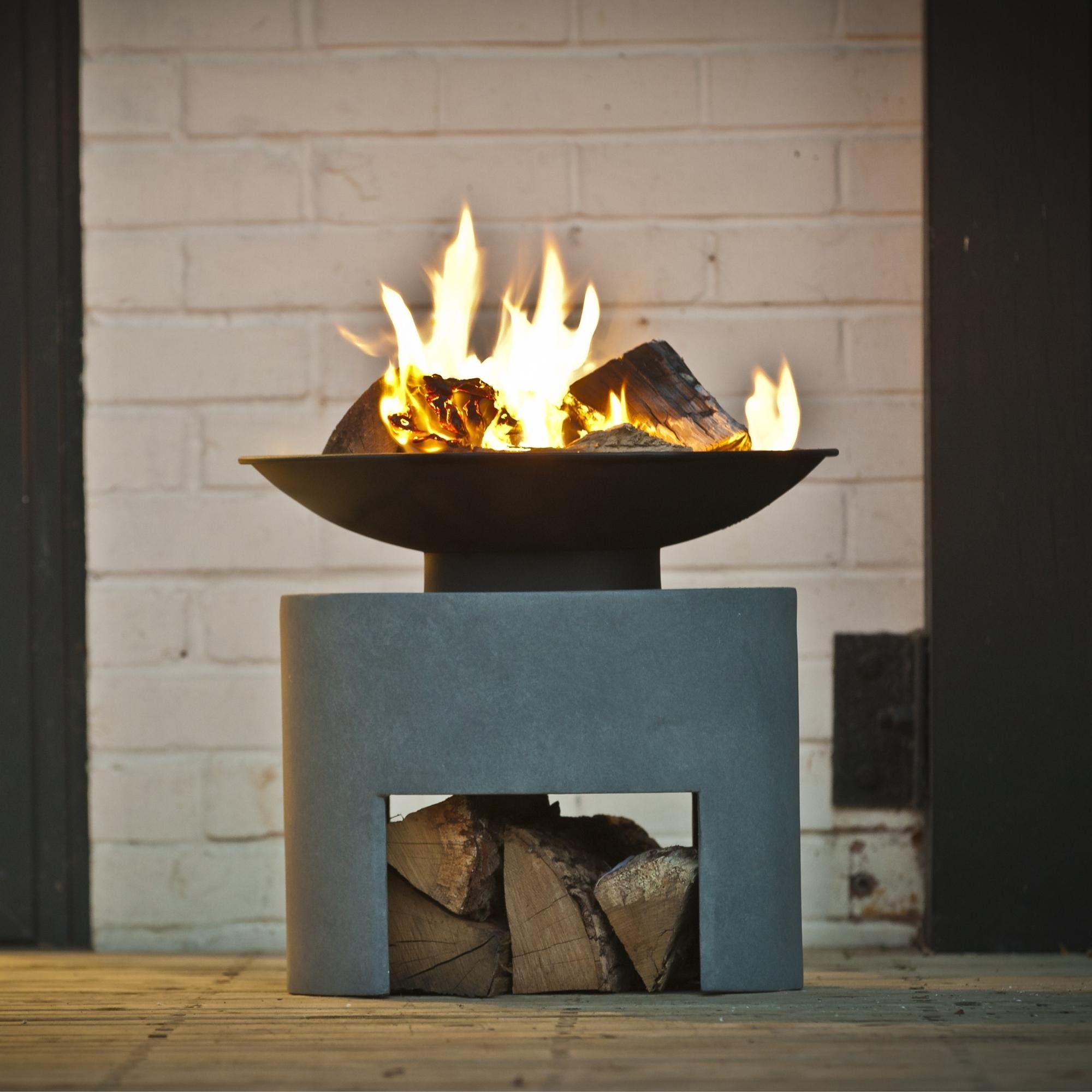 Oval Console Cement Fire Bowl Grey