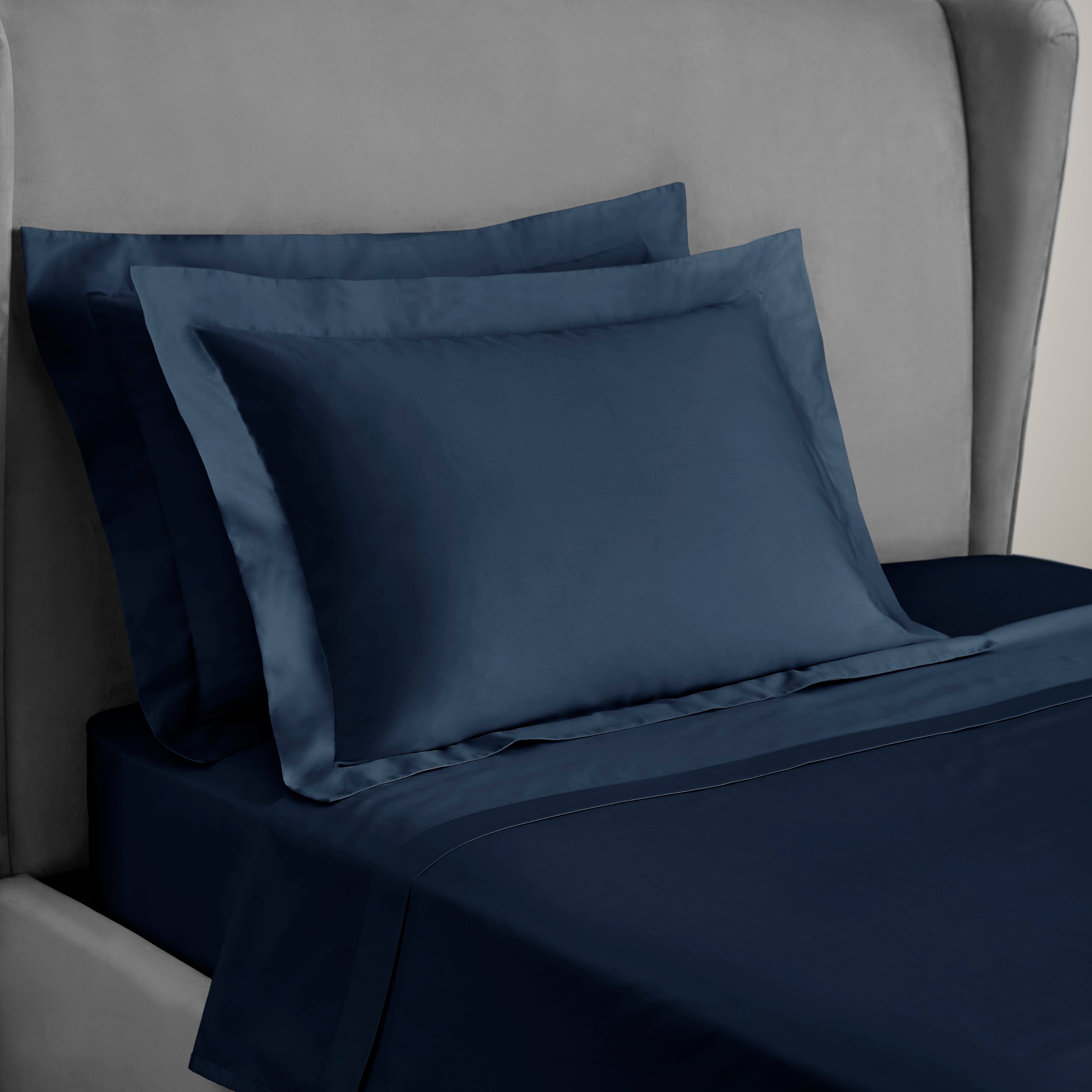Image of Dorma 300 Thread Count 100% Cotton Sateen Plain Oxford Pillowcase Navy Blue