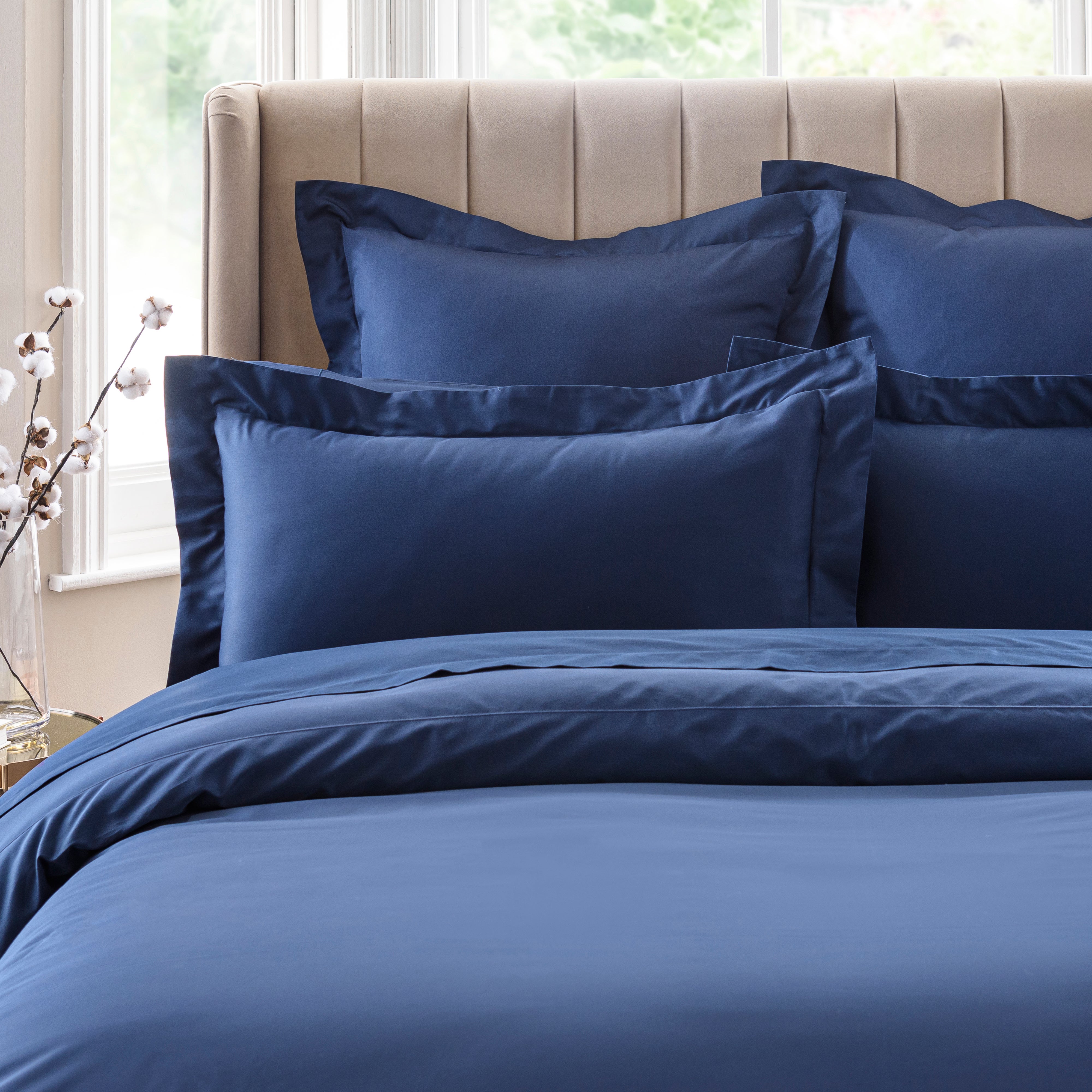 Image of Dorma 300 Thread Count 100% Cotton Sateen Plain Oxford Pillowcase Navy Blue