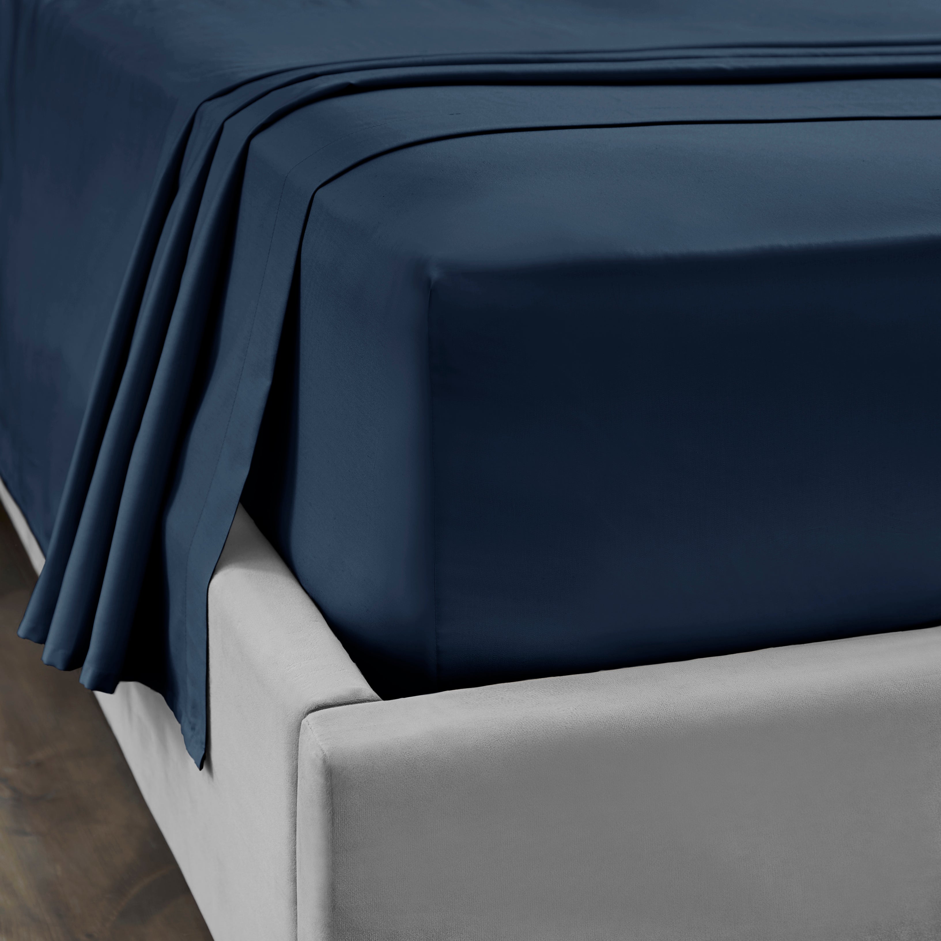 Photo of Dorma 300 thread count 100 cotton sateen plain fitted sheet navy