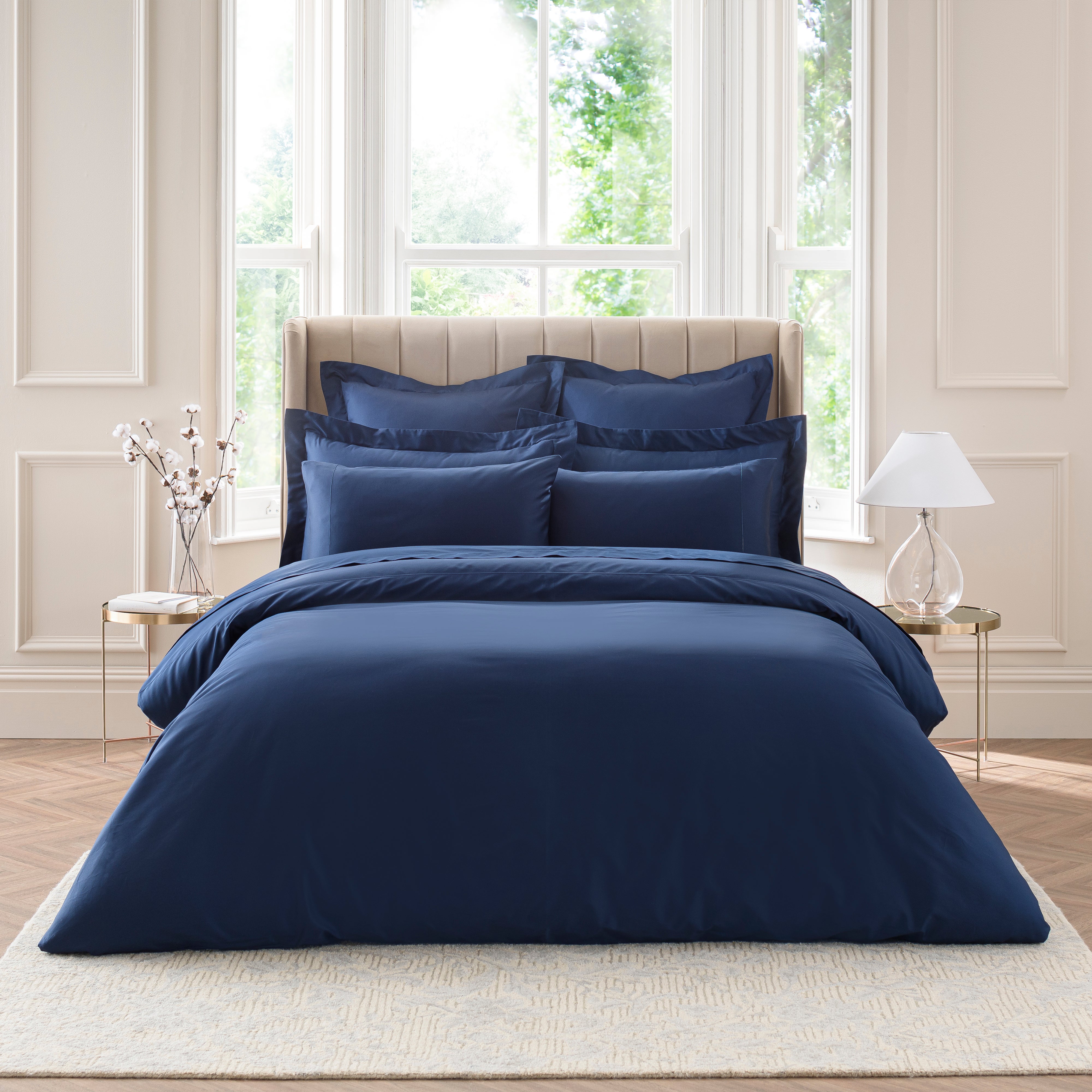 Dorma 300 Thread Count 100% Cotton Sateen Plain Navy Duvet Cover Navy