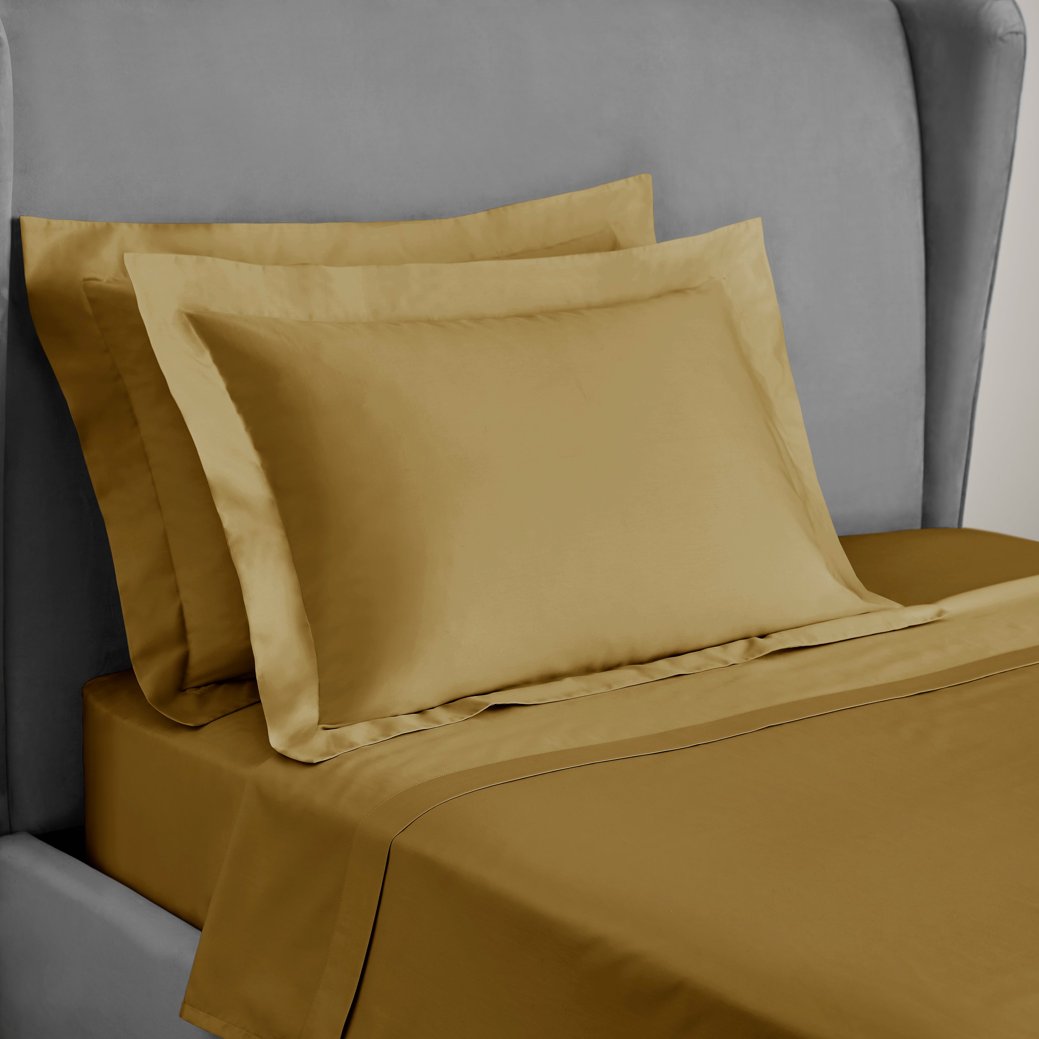 Image of Dorma 300 Thread Count 100% Cotton Sateen Plain Oxford Pillowcase Yellow