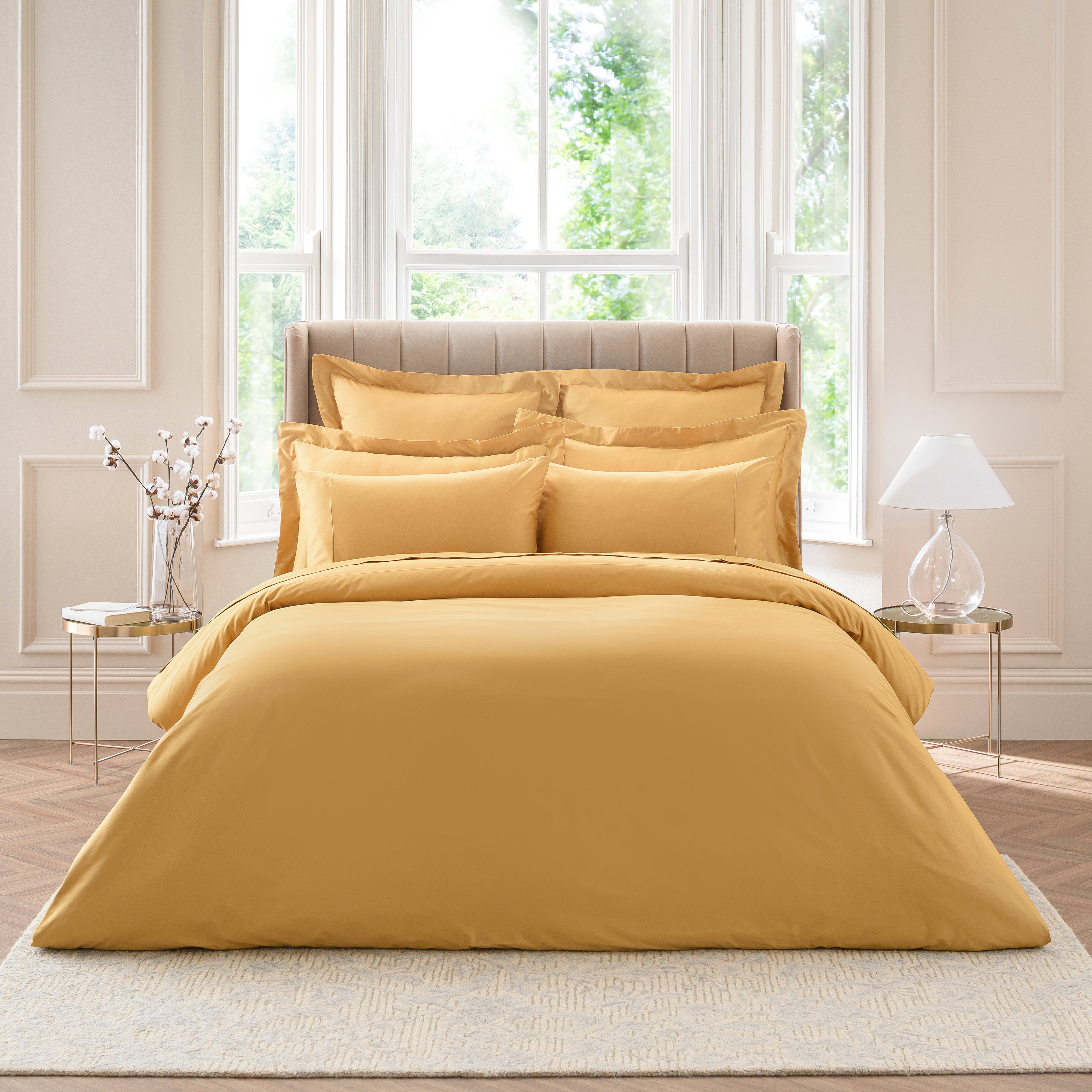 Dorma 300 Thread Count 100 Cotton Sateen Plain Ochre Duvet Cover Yellow