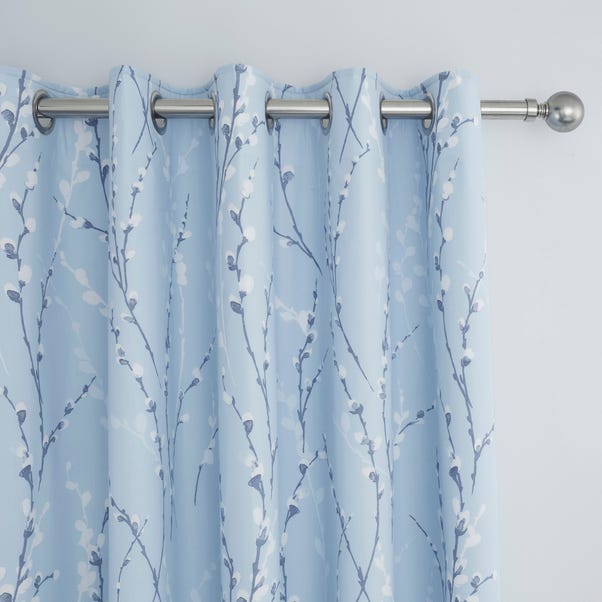 Belle Blue Blackout Eyelet Curtains, White And Navy Curtains Blackout
