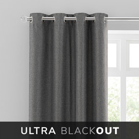 Montreal Thermal Blackout Ultra Charcoal Eyelet Curtains