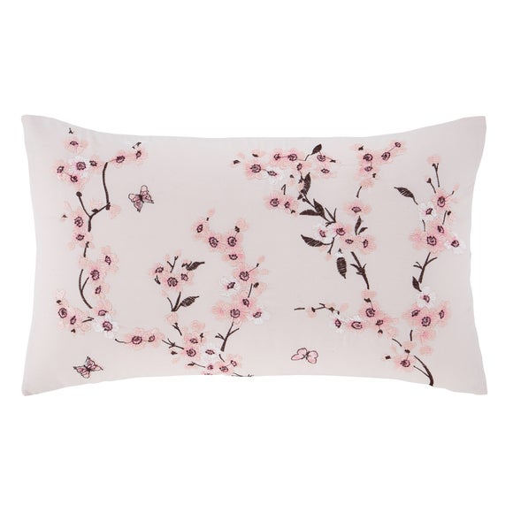 Catherine Lansfield Embroidered Blossom Filled Cushion Pink 30x40cm 
