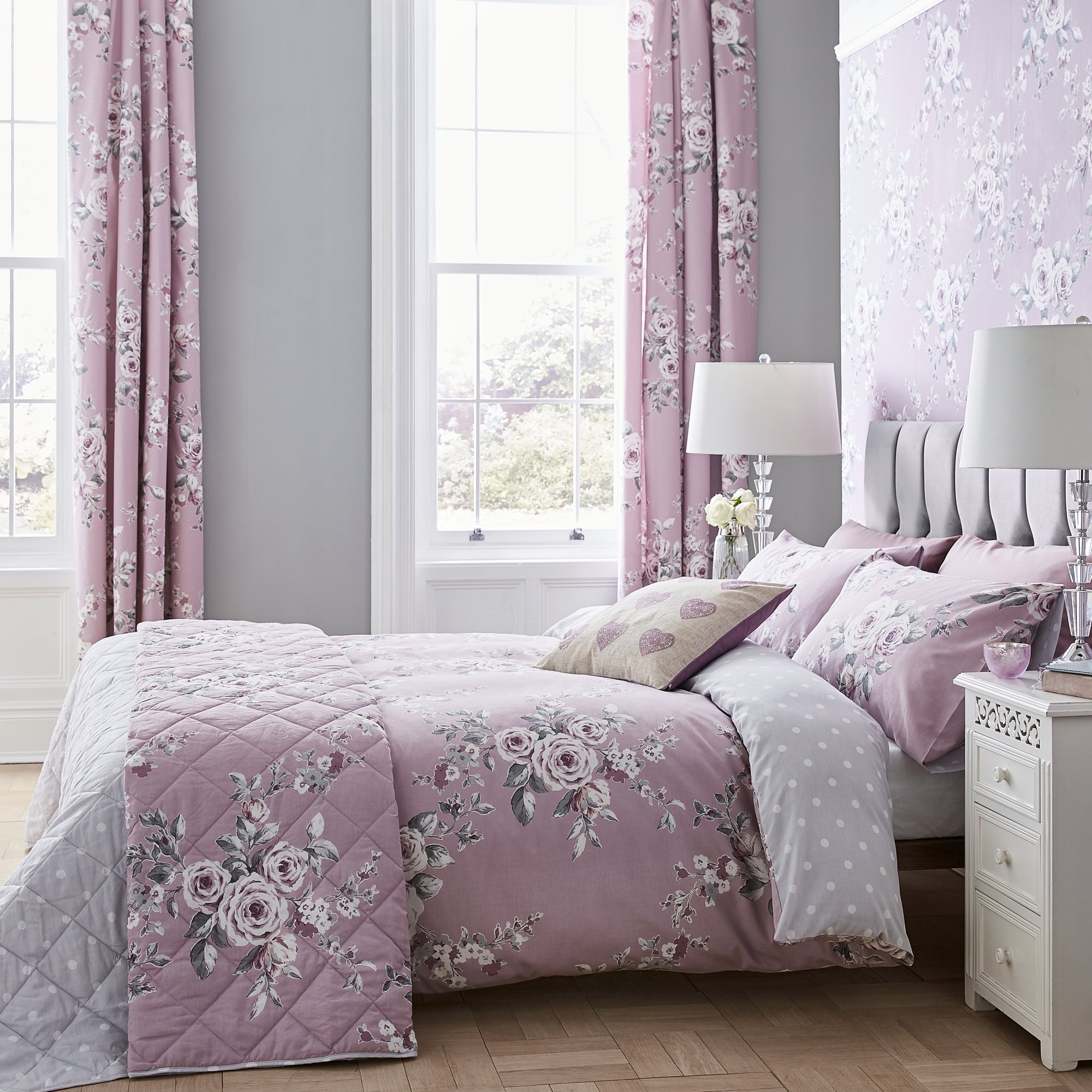 Photos - Bed Catherine Lansfield Canterbury Bedspread purple 