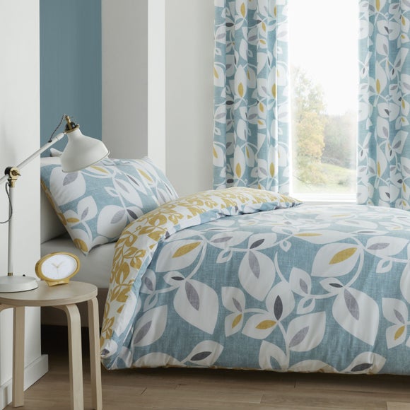 Catherine Lansfield Inga Leaf Teal Reversible Duvet Cover Pillowcase Set