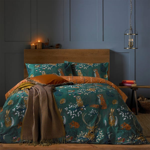 furn. Riva Forest Fauna Emerald Duvet Cover and Pillowcase Set image 1 of 3