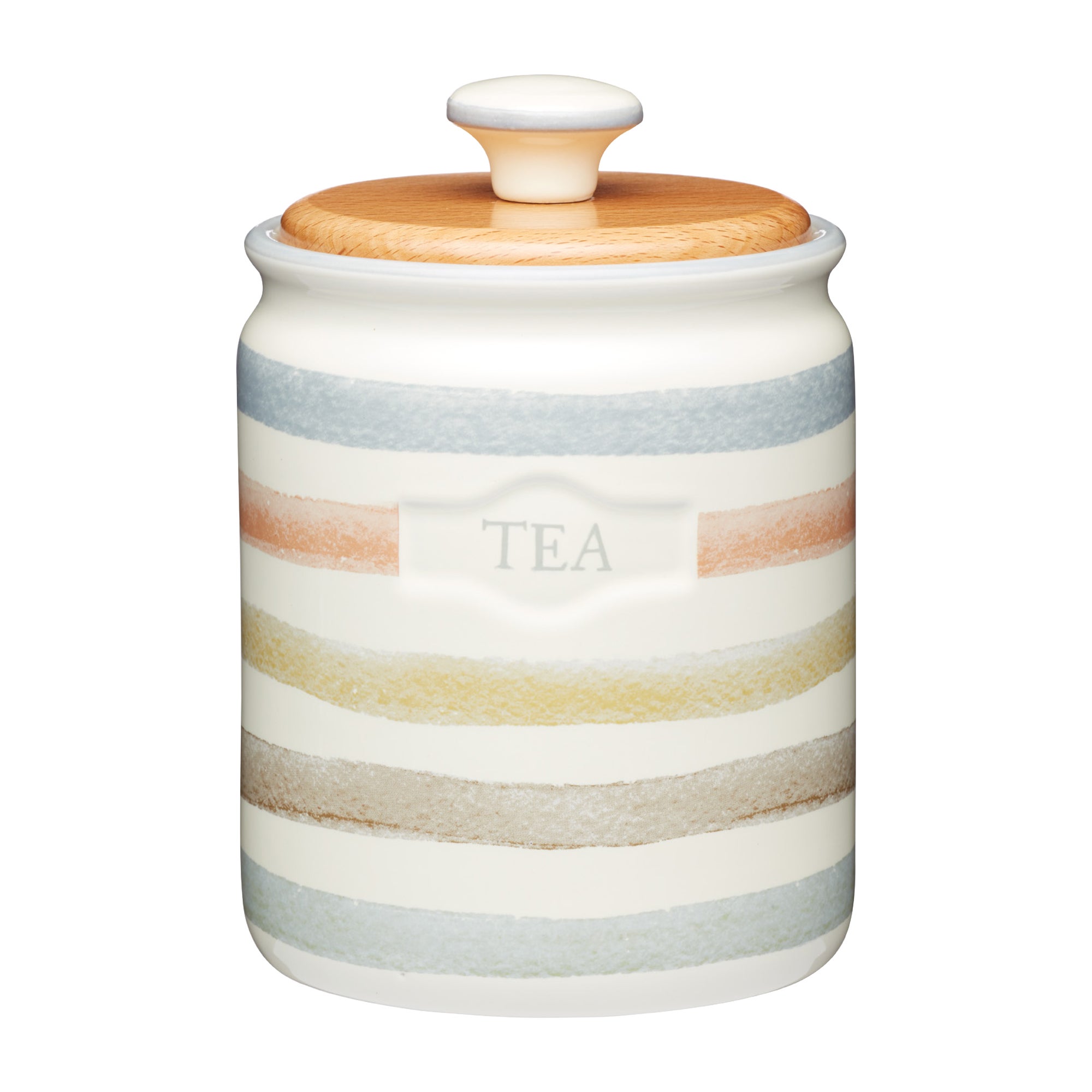 Image of KitchenCraft Ceramic Tea Canister White, Blue and Brown