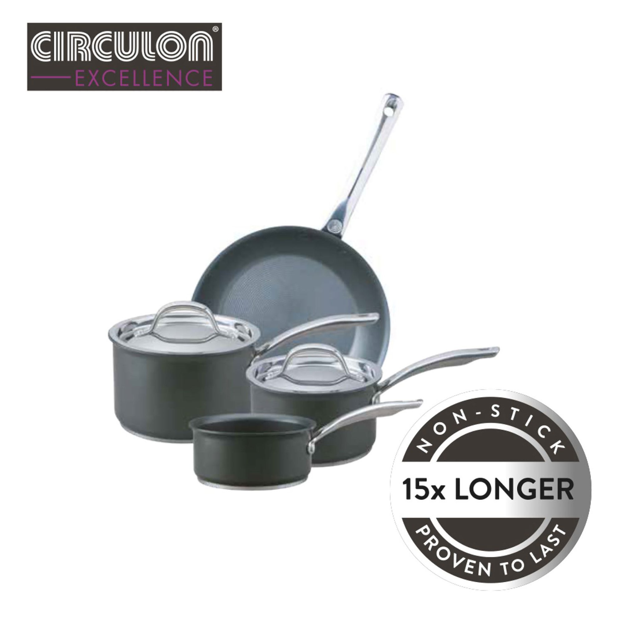 Circulon Excellence Non-Stick Hard Anodised Aluminium Induction 4 Piece Pan Set