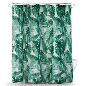 Tropical Leaf Green Shower Curtain