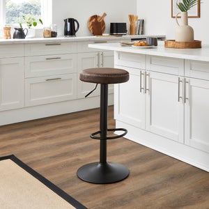 Venice Round Adjustable Height Swivel Bar Stool- Faux Leather