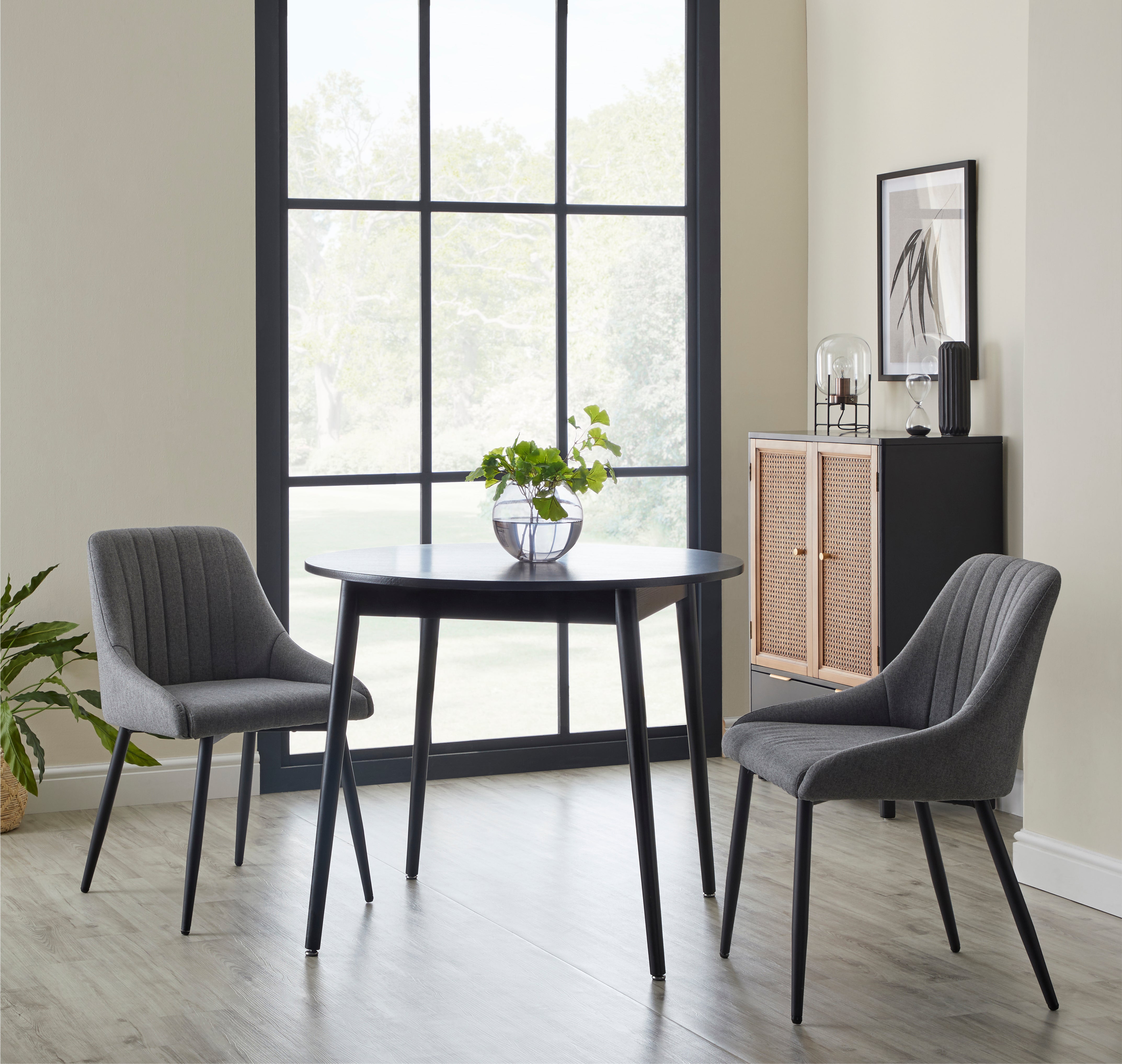 Kenton Set Of 2 Dining Chairs Flatweave Fabric Grey