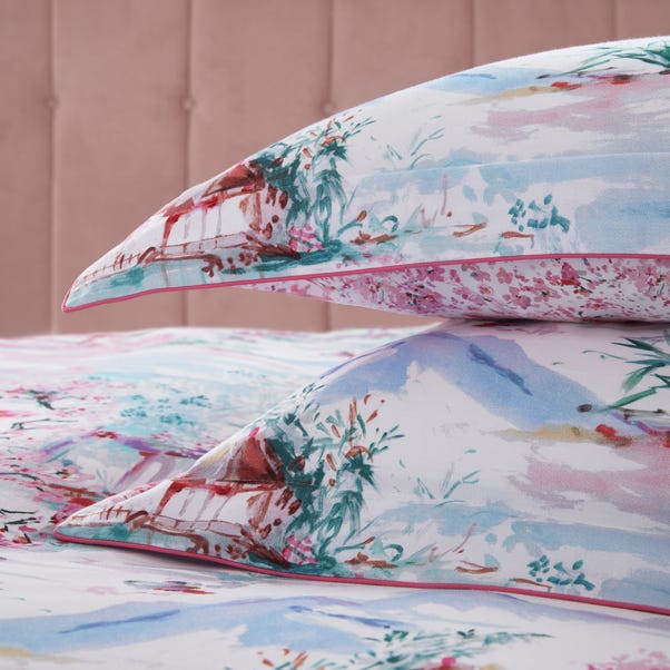 Dorma Tranquil Garden 100% Cotton Oxford Pillowcase Pair Light Pink