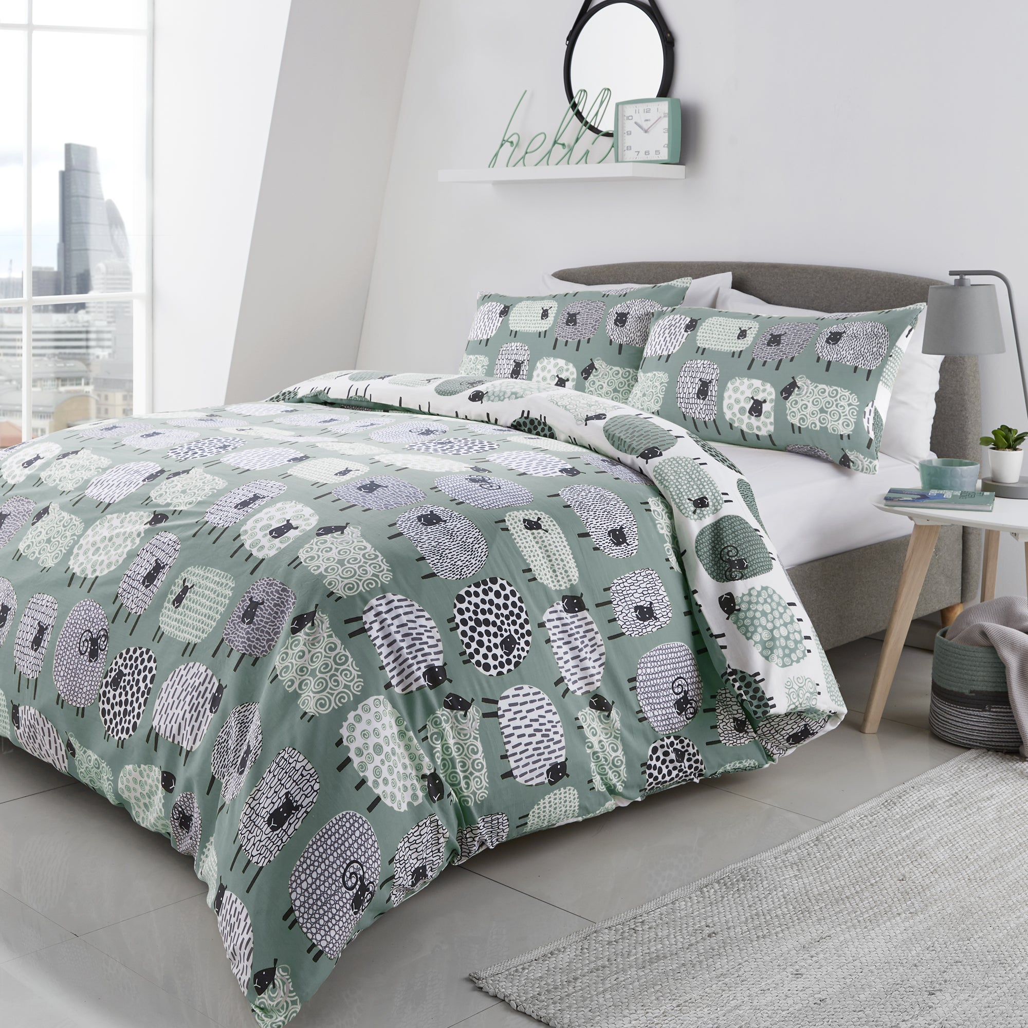 Photos - Duvet Fusion Dotty Sheep Duck Egg  Cover and Pillowcase Set Green 