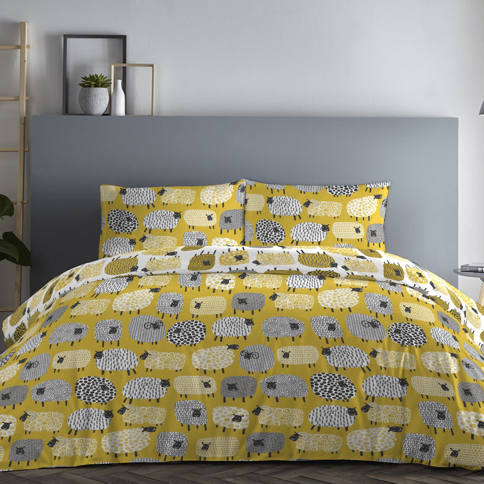 Fusion Dotty Sheep Yellow Duvet Cover And Pillowcase Set Yellowgrey