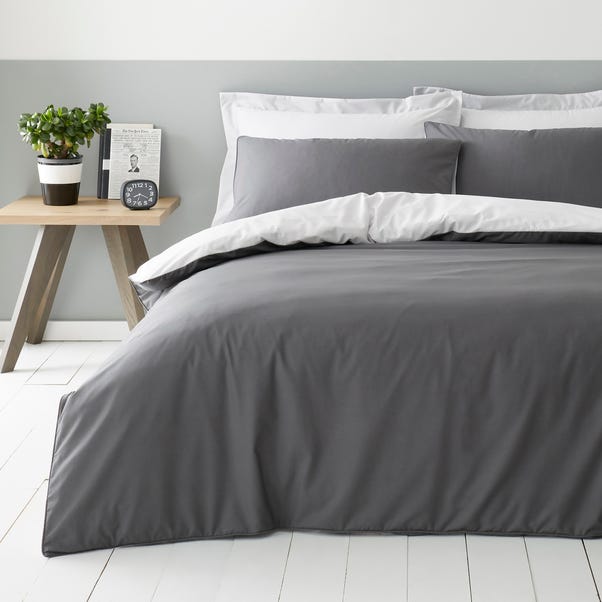 Malvern Grey 180 Thread Count 100% Cotton Reversible Duvet Cover and Pillowcase Set image 1 of 5
