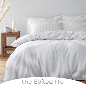 Leighton Grey Striped Linen Blend Duvet Cover and Pillowcase Set