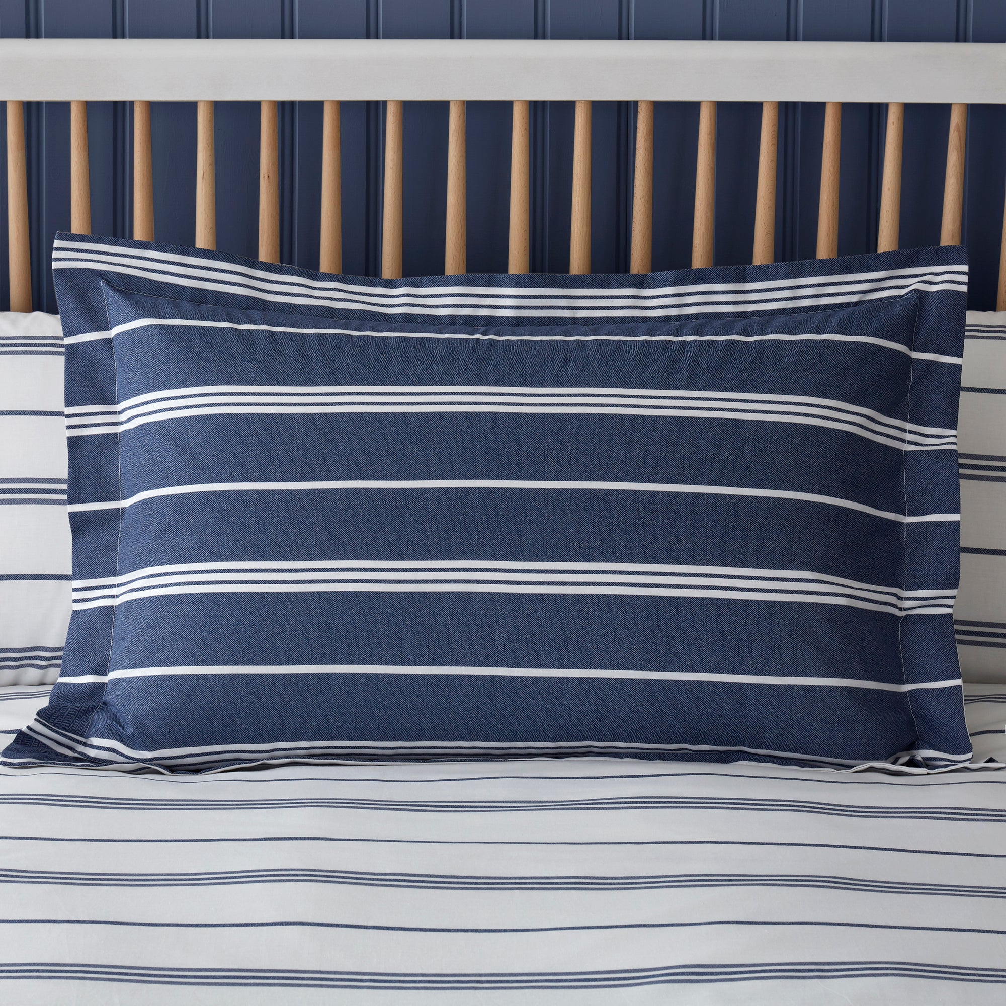 Falmouth Navy Striped 100 Cotton Oxford Pillowcase Navy Bluewhite