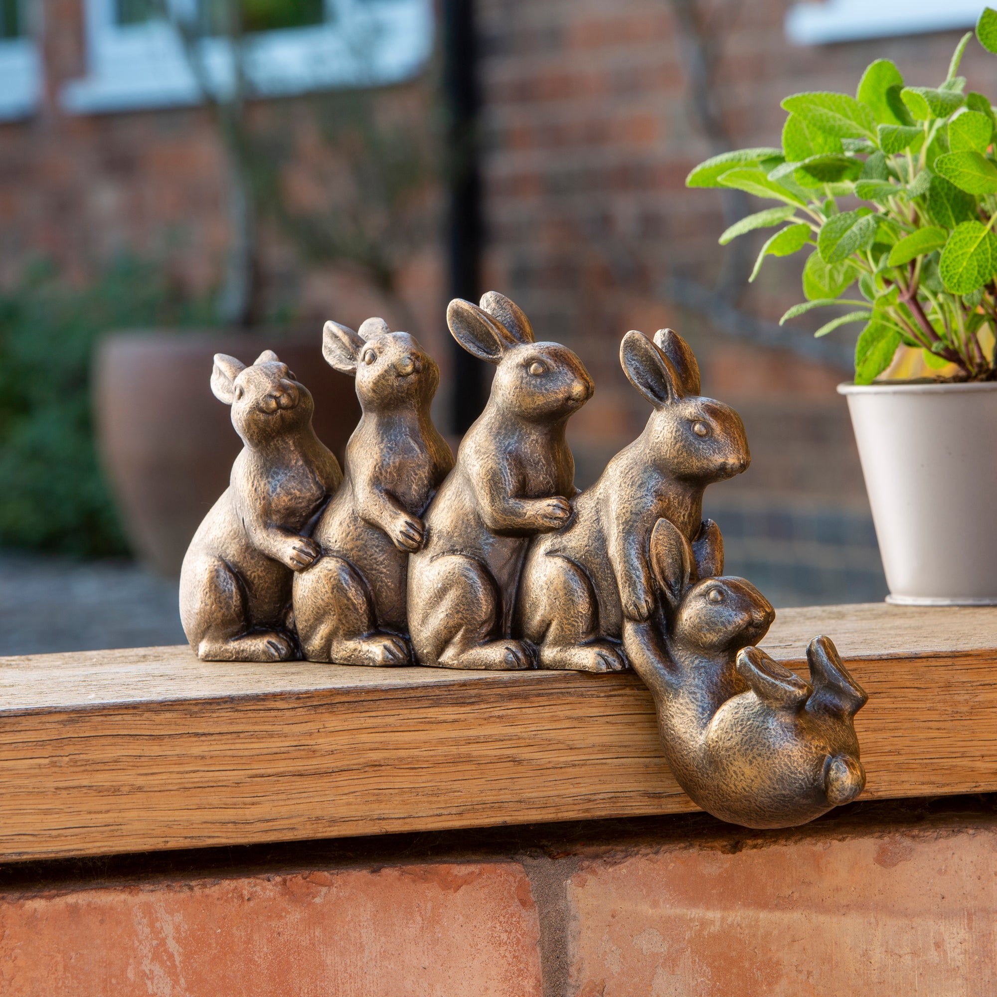 5 Bronze Rabbit Garden Ornament