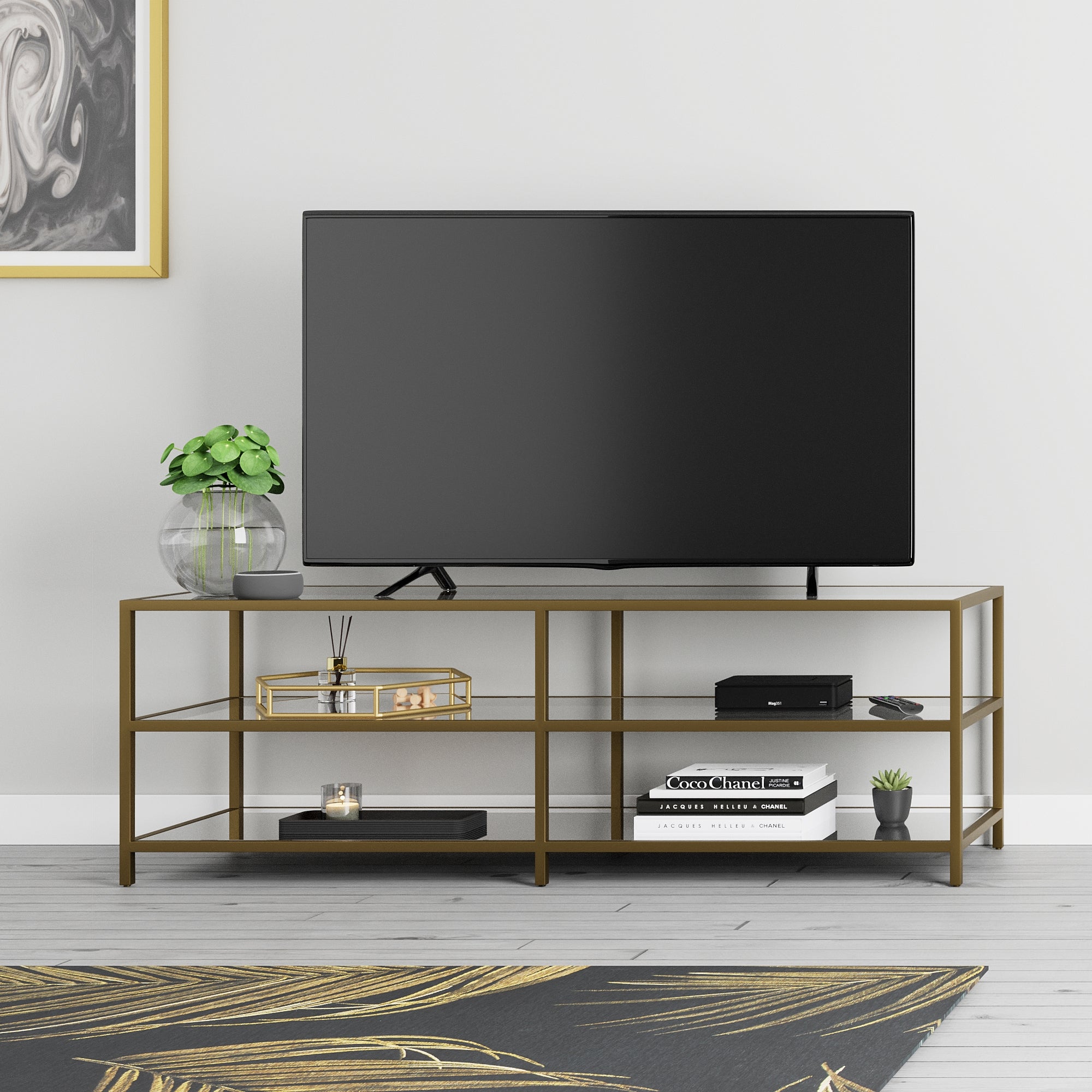 Claudia Brass Effect Wide Tv Stand Gold