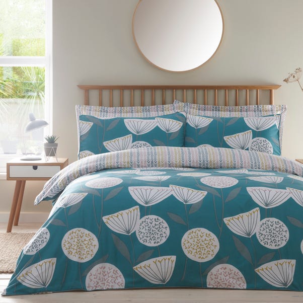 Elements Emmott Reversible Teal Duvet Cover and Pillowcase Set image 1 of 4