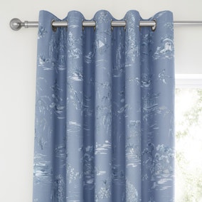 Chinoiserie Blue Blackout Eyelet Curtains
