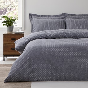 Maddox Denim Textured Polka Dot 100% Cotton Duvet Cover and Pillowcase Set
