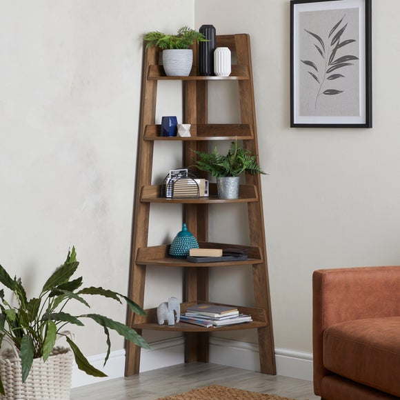 Corner oak outlet ladder shelf