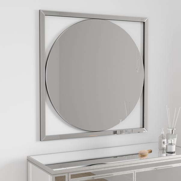 Square Frame Round Wall Mirror, 80cm Clear undefined